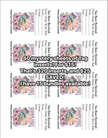 40 Mystery Sheets of Tag Inserts